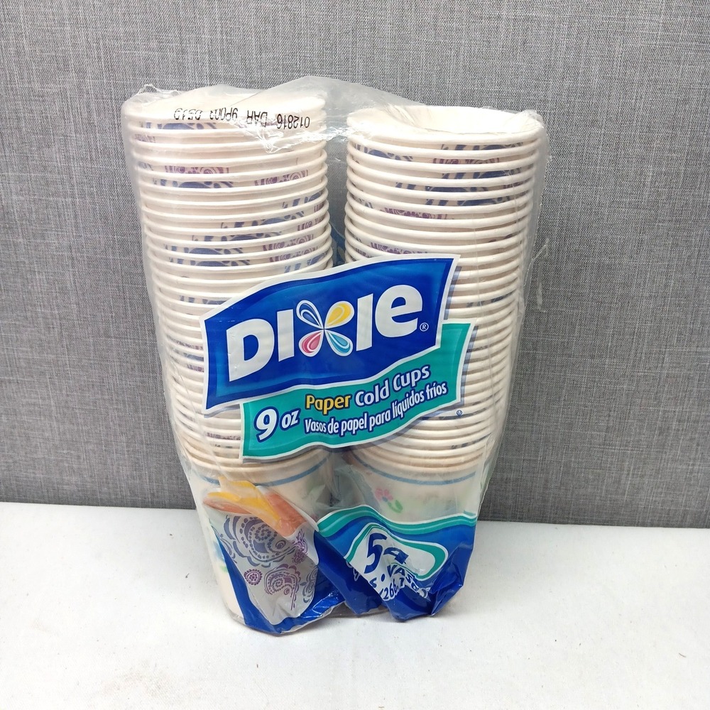 Dixie Paper Cold Cups 54 9 oz + VTG 1993 Floral Design Set of 59 Total Retro‎